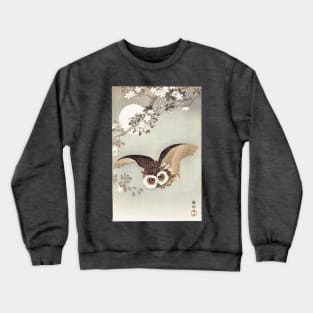 Scops Owl in flight, with cherry blossoms Crewneck Sweatshirt